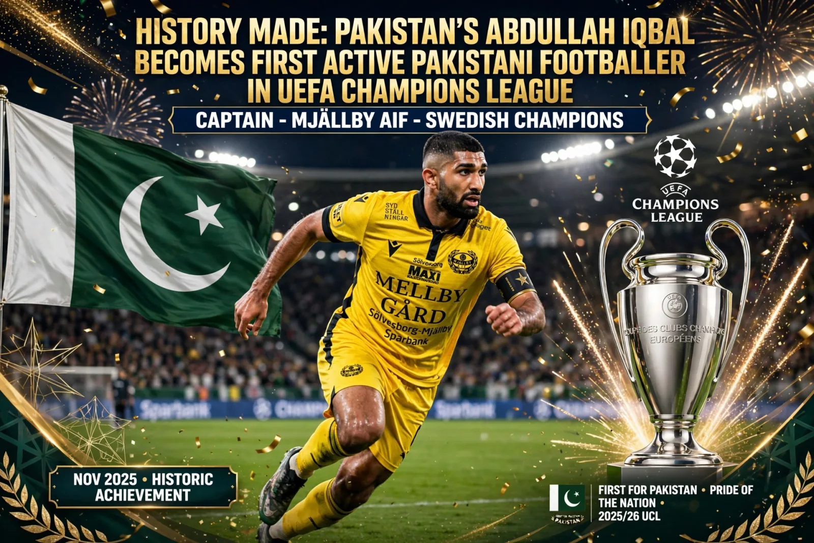 AI-generated illustration: History Made: Abdul Iqbal Shines in UEFA Champions League