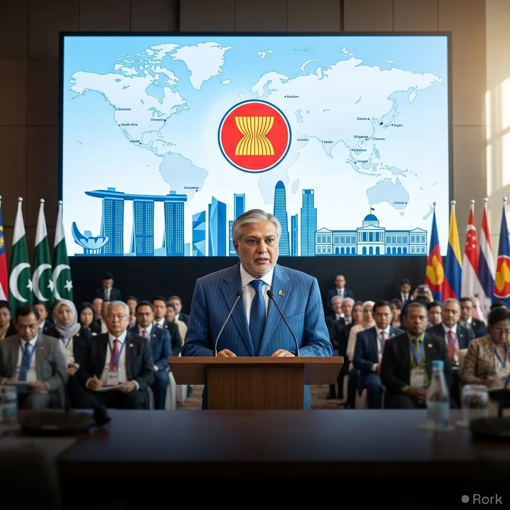 AI-generated illustration: Dar Warns of Global Instability: Kashmir, Gulf Crisis Threaten Regional Peace Dar at ARF Stability at Stake
